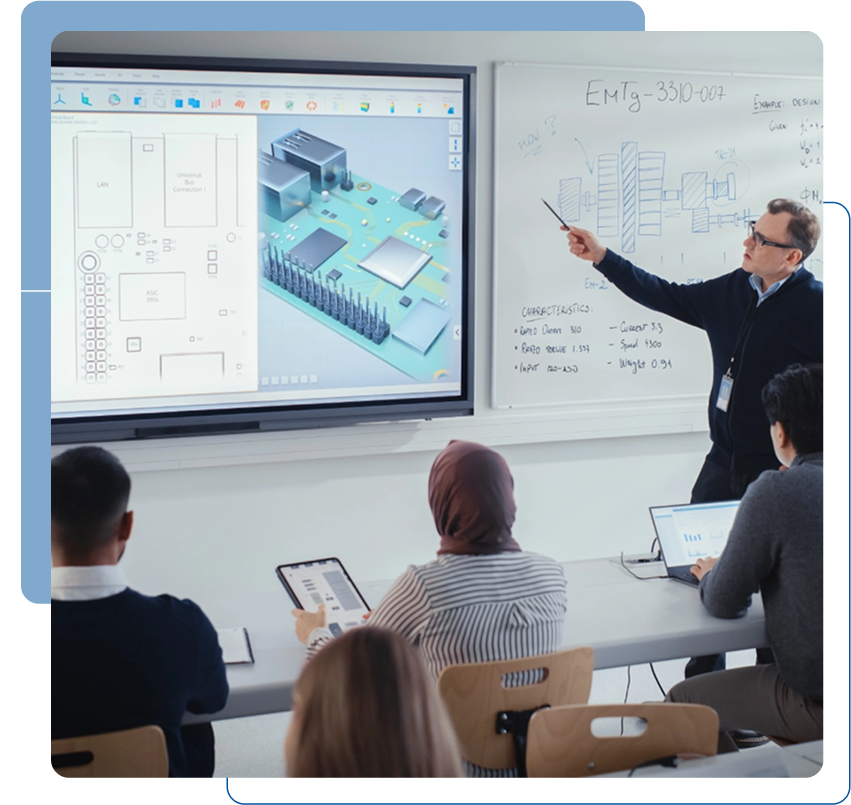 Classroom presentation on circuit board design.